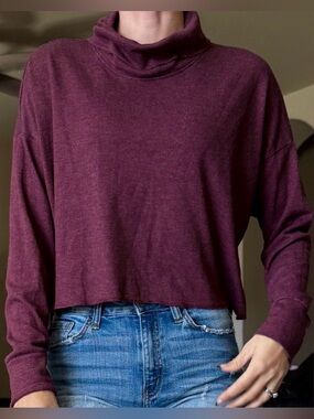 American Eagle Plum Maroon Waffle Knit Turtleneck Sweater S